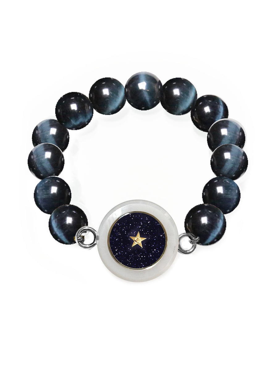 CARPE DIEM CERAMIC BRACELET WITH AVENTURINE AND FALCON EYE BEADS