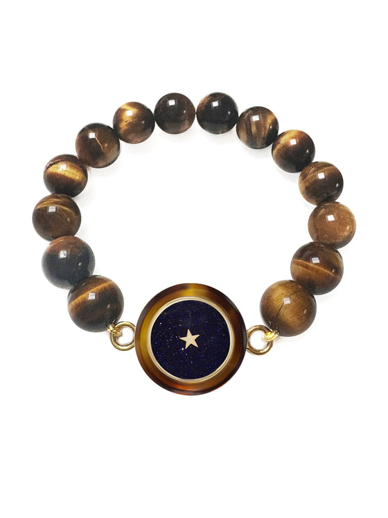 CARPE DIEM BROWN RESIN BRACELET WITH TIGER EYE BEADS & Aventurine dial