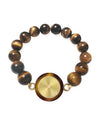 CARPE DIEM BROWN RESIN BRACELET WITH TIGER EYE BEADS & Golden Dial