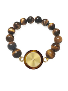 CARPE DIEM BROWN RESIN BRACELET WITH TIGER EYE BEADS & Golden Dial