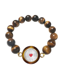  CARPE DIEM BROWN RESIN BRACELET WITH TIGER EYE BEADS & Red Heart - TIME TO LOVE