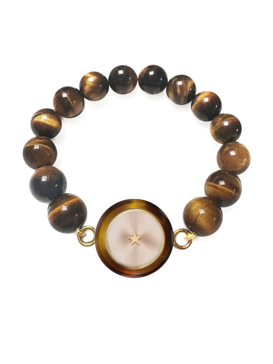 CARPE DIEM BROWN RESIN BRACELET WITH TIGER EYE BEADS