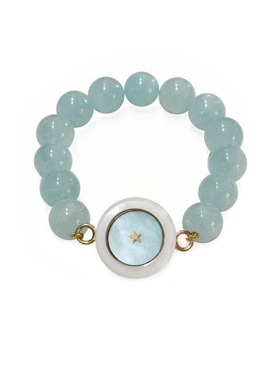 CARPE DIEM CERAMIC BRACELET WITH AQUAMARINE BEADS