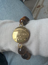 CARPE DIEM BROWN RESIN BRACELET WITH TIGER EYE BEADS & Golden Dial