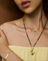 Rainbow Multi Color Sapphire faceted Beaded Necklace with Yellow Gold Clasp