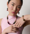 Multicolor Tourmaline Chain Link Necklace With Jumbo Size Beads