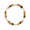 Multicolor  Brown and Golden Tiger Eye, Pink Moonstone  Chain Link Necklace With Jumbo Size Beads
