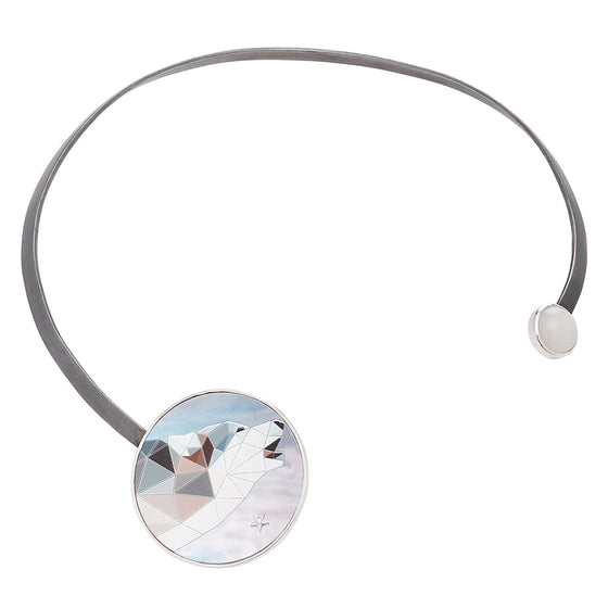 Silver Collar Necklace Wolf at the moon