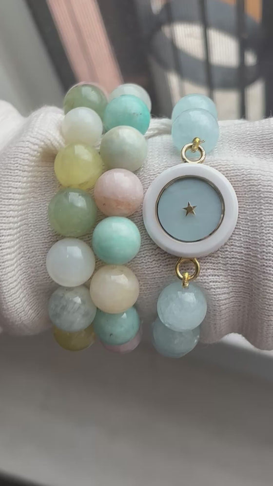 CARPE DIEM CERAMIC BRACELET WITH AQUAMARINE BEADS