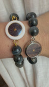 CARPE DIEM CERAMIC BRACELET WITH AVENTURINE AND FALCON EYE BEADS