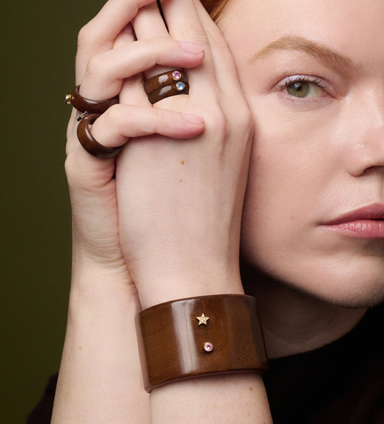 Ora Wood Magic Ring with a Diamond & a Star